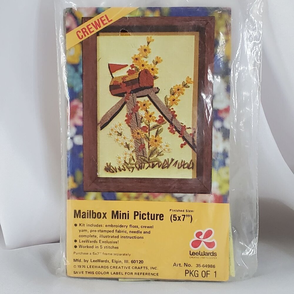 Vintage 1976 Crewel Needlepoint Mailbox Mini Picture Kit 5x7 By LeeWards